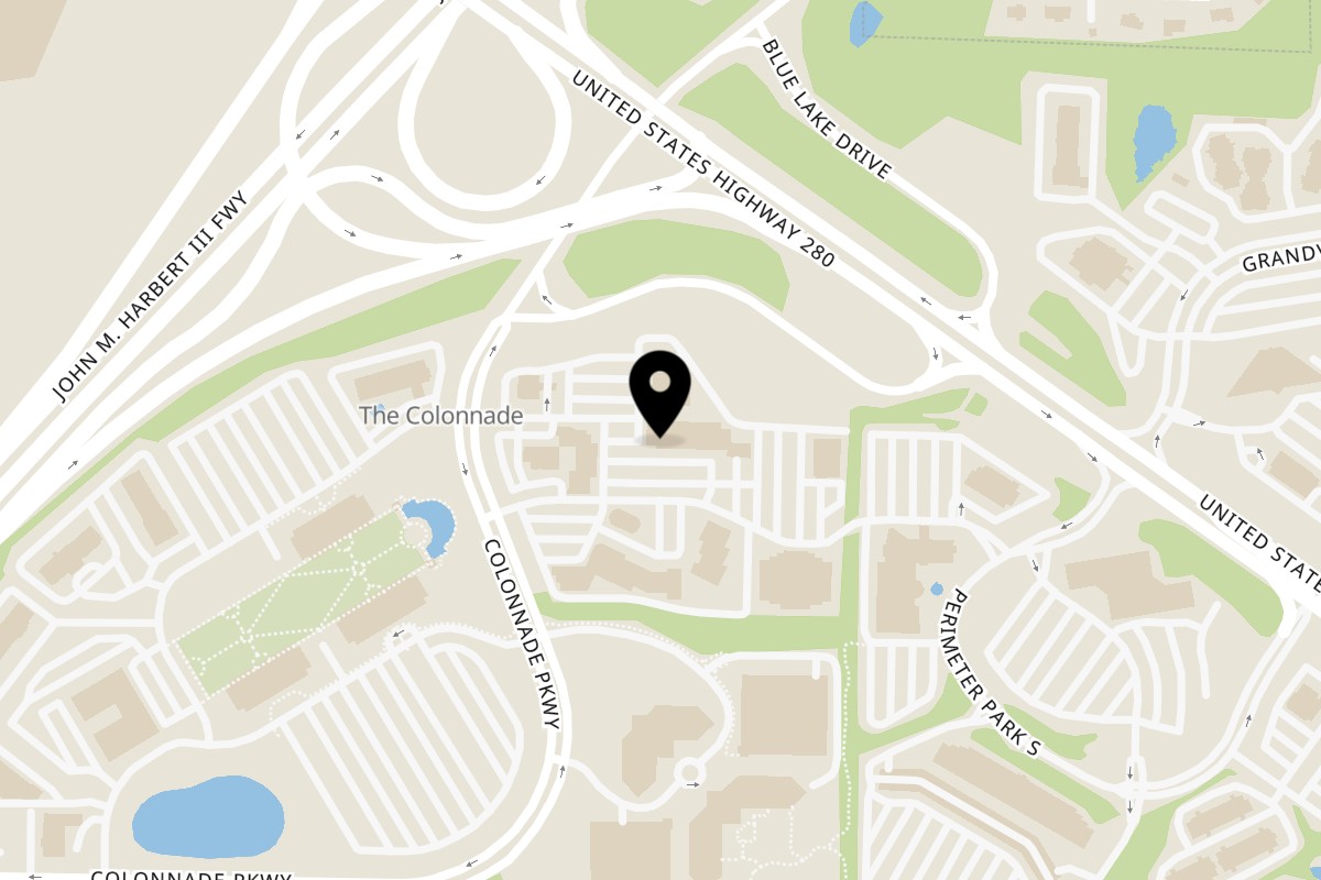 Map showing the location of The Flying Biscuit Cafe on 3419 Colonnade Pkwy #100 in Birmingham